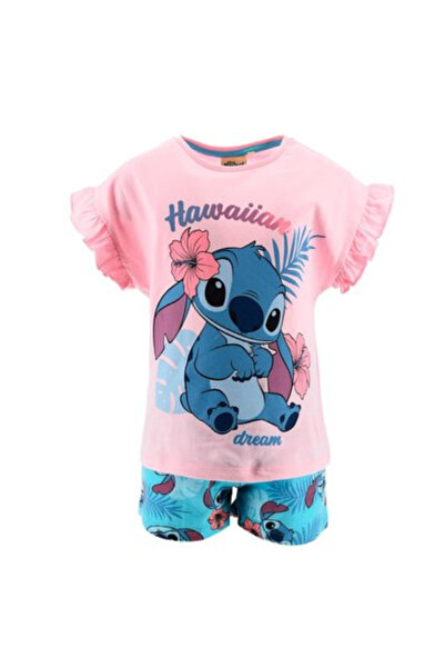 Lilo & Stitch Καλοκαιρινές βαμβακερές πιτζάμες με βολάν, χαβανέζικες, ροζ