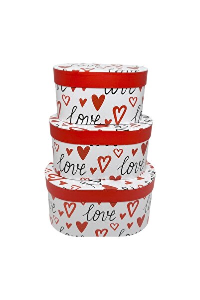 AFO Σετ 3 οβάλ κουτιών με σχέδιο καρδιές και αγάπη, μαύρο