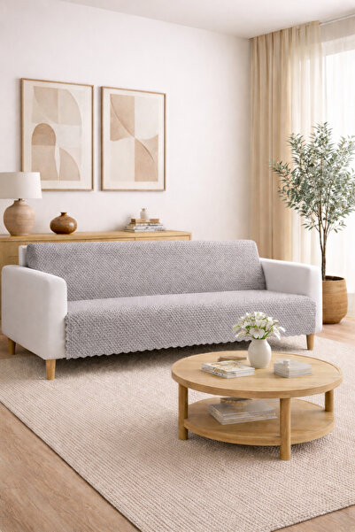 Bonny Home Gri Kaymaz Tabanlı Koltuk Örtüsü Kabartmalı Çok Amaçlı Parlak Çeky...
