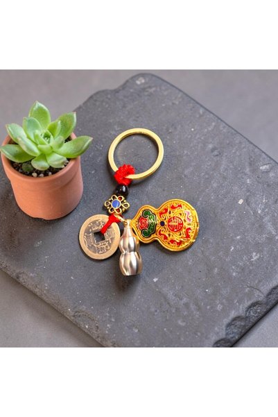 HEDİYE FİKRİ Feng Shui Luck Keychain Wu Lou (Pear) and Money Bag Symbol Abundance Keychain