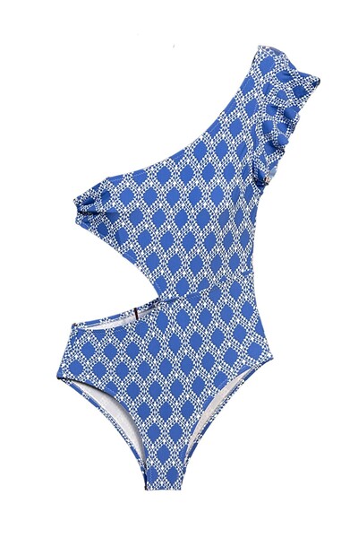 LOOK ME Marine Themed Asymmetrical Cut-Out Girls' Swimsuit