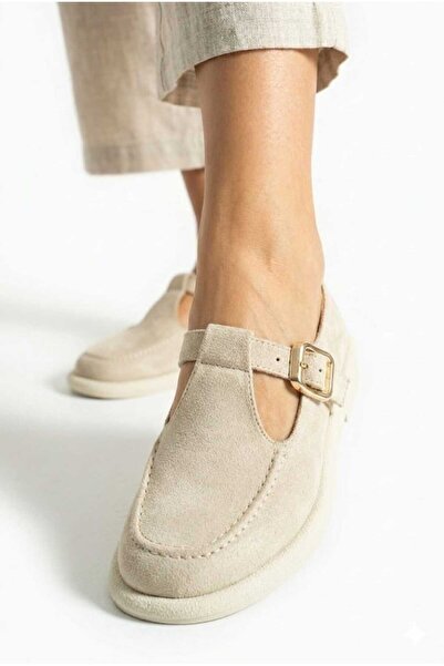 HİGHRUN Γυναικεία Suede T-Strap Παπούτσια Μοκασίνι