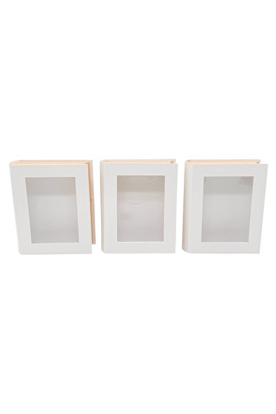 AFO Set 3 Cutii Carte Mica cu Capac Transparent Alb