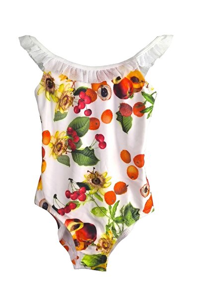 LOOK ME Exotic Fruit Patterned Girls' Swimsuit with Mesh Shoulders