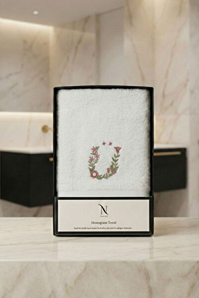 Nazik Home منشفة وجه من الخيزران مطرزة بحروف مونوغرام (50 × 90 سم)