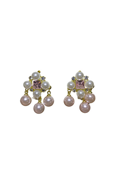 Zalaid Elegant women's earrings Marcelina with white and pink pearls and squa...