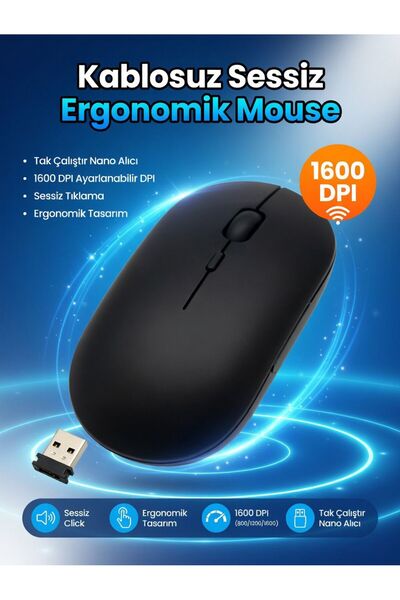 qromax Şarj Edilebilir Kablosuz Mouse Dual Mode 1600 DPI Ergonomik 2.4G Bluet...