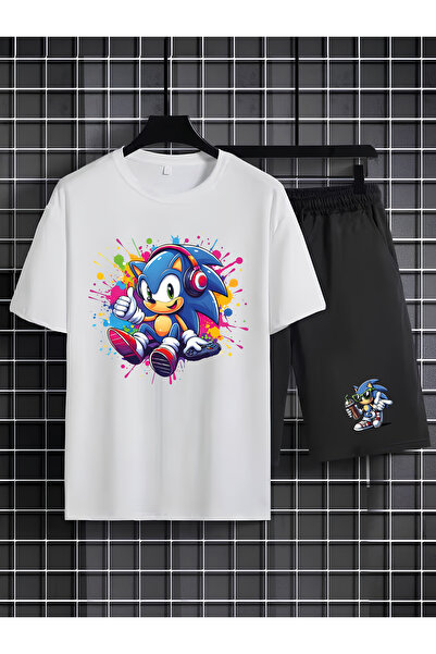 MAGORS SONIC THE HEDGEHOG BASKILI %100 PAMUKLU BİSİKLET YAKA ÇOCUK TSHIRT-ŞOR...
