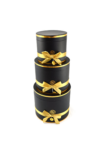 AFO Set of 3 Round Boxes Gold Foil - Black 15-74