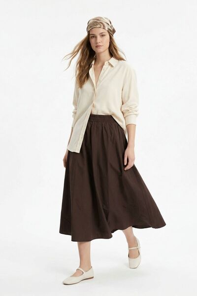 Rays Bitter Brown Pocket Detail Mevlana Skirt 3950