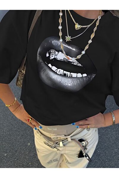 PAVRO Unisex Tshirt Quality Fabric Black Lip Printed Comfortable Fit Tshirt