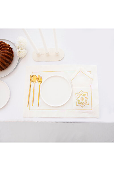 Dakakeen Concept Arabesque Tablecloth & Napkin Set – Luxury Arabic Embroidery...