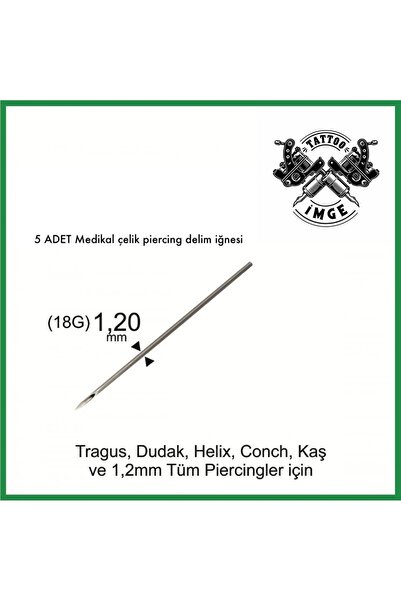 İmgePiercing 5 ADET Medikal çelik piercing delim iğnesi 1.2mm