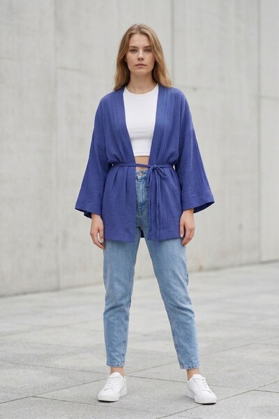 Lupinn Γυναικεία μωβ ζακέτα κιμονό μεγάλου μεγέθους με δέσιμο, χαλαρή καλοκαι...