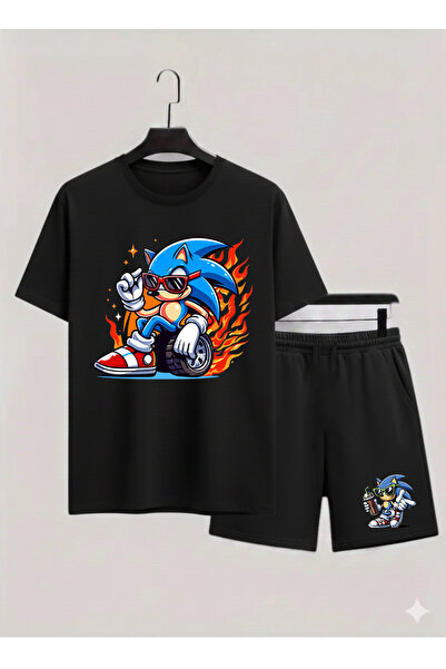 MAGORS SONIC THE HEDGEHOG BASKILI %100 PAMUKLU BİSİKLET YAKA ÇOCUK TSHIRT-ŞOR...