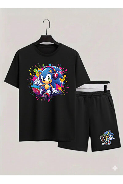 MAGORS SONIC THE HEDGEHOG BASKILI %100 PAMUKLU BİSİKLET YAKA ÇOCUK TSHIRT-ŞOR...