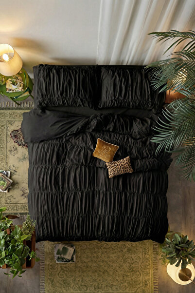 BEYAZLALE Σετ Παπλωματοθήκη από Μαύρο Βαμβάκι με Κορδόνια περίσφιξης