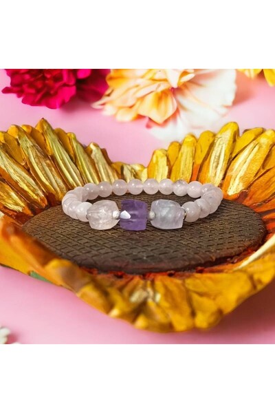 Ezera Βραχιόλι Sipra για γυναίκες, κατασκευασμένο από ροζ χαλαζία Μαδαγασκάρη...