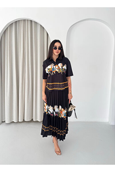 AsprinFashion Πουκάμισο με στάμπα και φούστα με πιέτες - Σετ φούστας