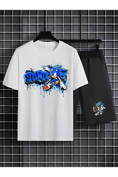 MAGORS SONIC THE HEDGEHOG BASKILI %100 PAMUKLU BİSİKLET YAKA ÇOCUK TSHIRT-ŞOR...