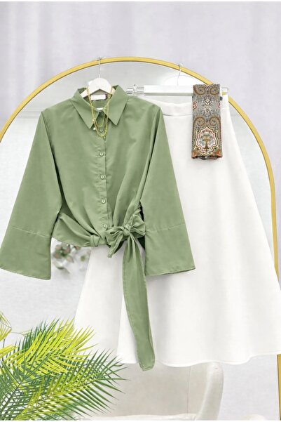 MODA VEDAT Γυναικείο Πουκάμισο με Λεπτομέρειες Δεσίματος - Σετ με Φούστα Puff...