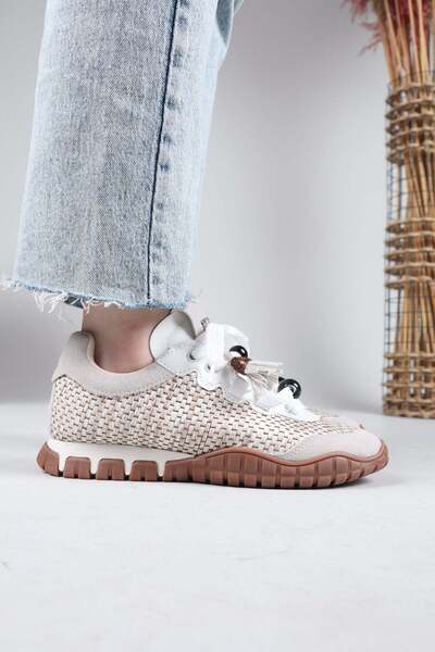 Birikon PAULO Αθλητικά Παπούτσια με Ψάθινη Πλέξη και Χάντρες ΛΕΥΚΑ