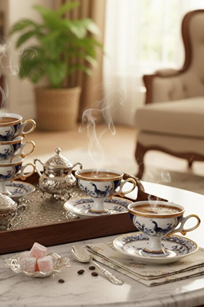 Kosova 6'Lı Lacivert Kahve Fincan Takımı GYS-13