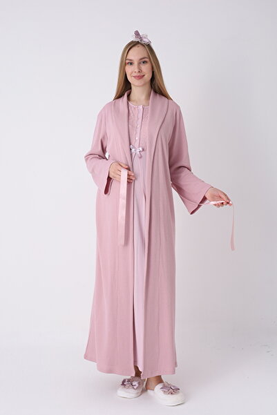 ERDENİZ TEKSTİL Lace Detailed Maternity Dressing Gown and Nightgown Set - Cot...