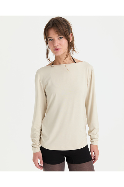 Ayma Active Κρέμα EcoVero ™   Μπλούζα με ιξώδη λαιμόκοψη και μακριά μανίκια