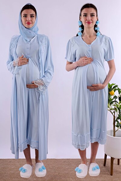 ByLohusa Comfortable Cut Cotton Dressing Gown with Hijab Maternity Nightgown ...