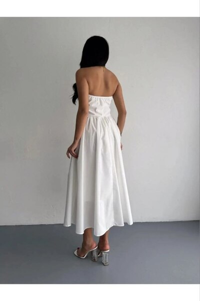 ÇEÇİM Γυναικείο Στράπλες Φόρεμα Μίντι με Διακοσμητικές Λωρίδες ZYN-58929