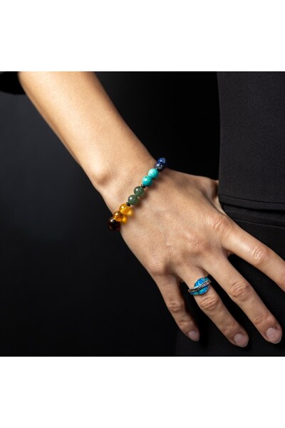 Ezera Βραχιόλι Τσάκρα από ημιπολύτιμες πέτρες και Ροζ Χαλαζία, με σφαίρες 8 χ...