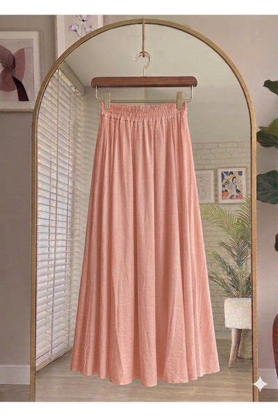 Bahar Altundemir High Waist Elastic Waist Strawberry Fabric Long Summer Skirt...