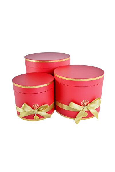 AFO Boxes Set of 3 Round Gold Foil - Red