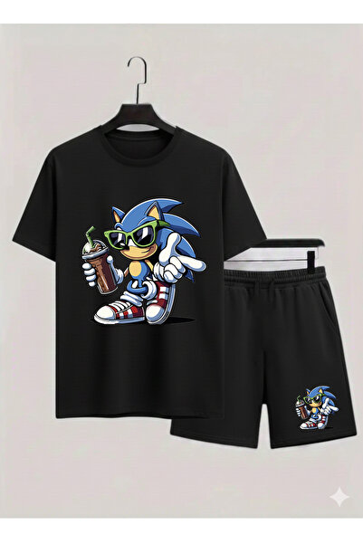 MAGORS SONIC THE HEDGEHOG BASKILI %100 PAMUKLU BİSİKLET YAKA ÇOCUK TSHIRT-ŞOR...