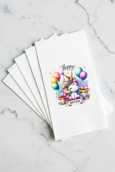 SUFFRA Unicorn Desenli 16'lı Çift Katlı Lüks Kağıt Peçete | Doğum Günü Peçetesi