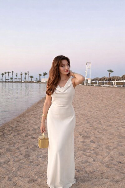 BAŞARAN Σατέν φόρεμα με λαιμόκοψη