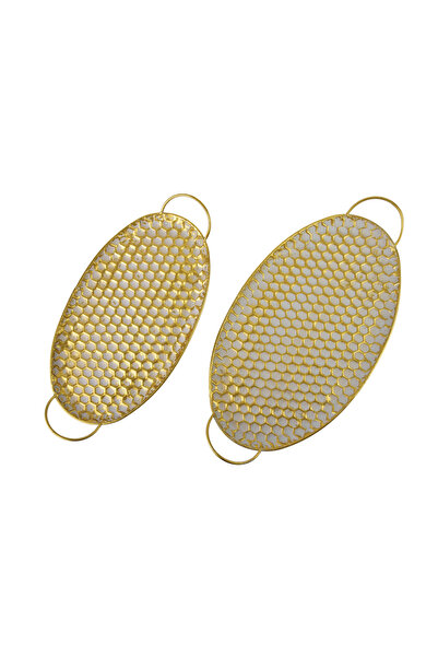 MONDEX HEXAGONE GLOW Set de 2 tăvi decorative ovale 51x30x3/45x24x3 cm