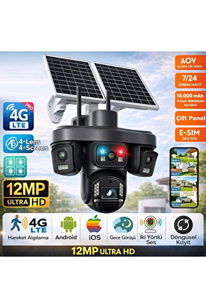 Yenimiyeni O-Kam Premium 4G 12MP SIM Kartlı 4 Kameralı 4 Görüntülü Çift Solar...