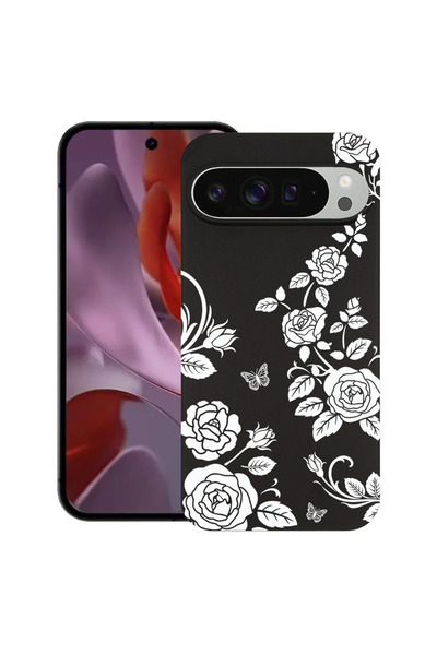 bestcase Υπέρλεπτη Θήκη για Google Pixel 9 / 9 Pro, Φλοράλ - Μαύρο Τριαντάφυλ...