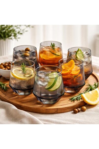 Generic Black Water Glass Set with Geometric Design - 6 Pieces