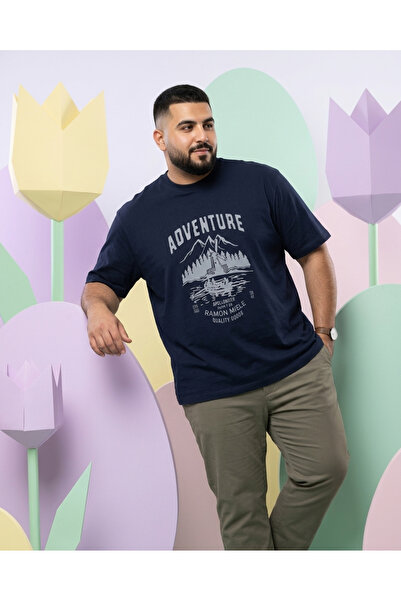 Ramon Miele Ανδρικό μπλουζάκι με στάμπα με λαιμόκοψη ποδηλάτου σε μεγάλο μέγεθος