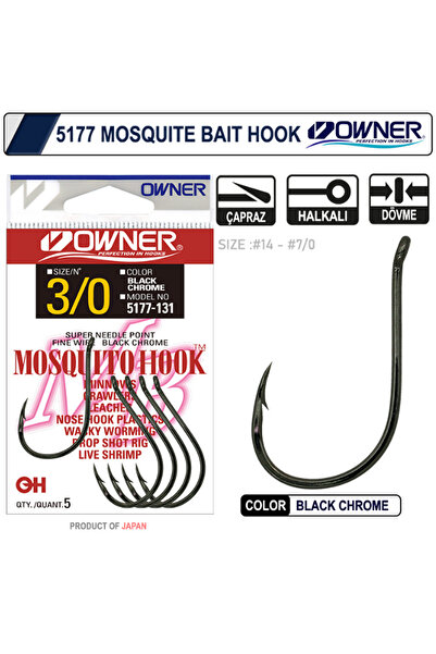 Owner 5177 Mosquito Hook Black Chrome Sinek İğne