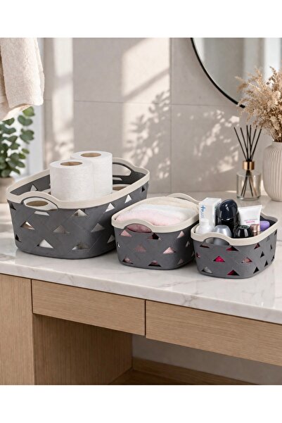 Sungroup Δερμάτινο Σετ Καλαθιών 3 Τεμαχίων, Ανθρακί