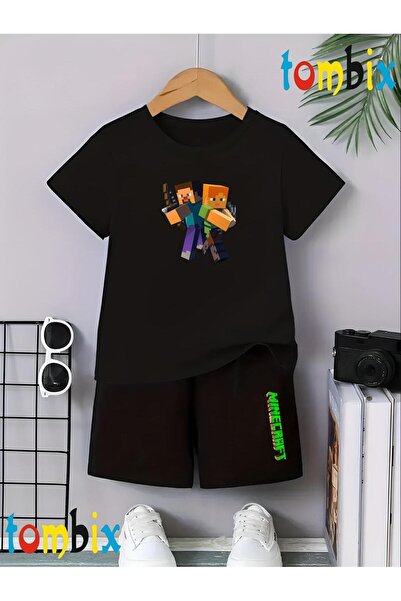 tombix Double Green Shape Printed T-Shirt Shorts Summer Children's Set