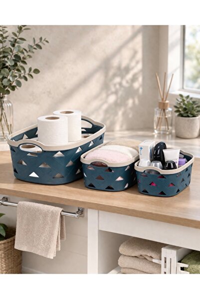 Sungroup LEATHER 3-Piece Design Basket Set, Blue