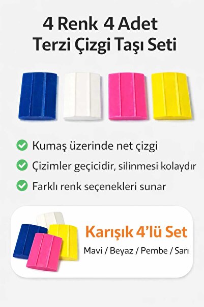 ALBERTOS Terzi Sabun Çizgi Taşı 4 Adet Renkli Kumaş İşaretleme Seti Kolay Silinir
