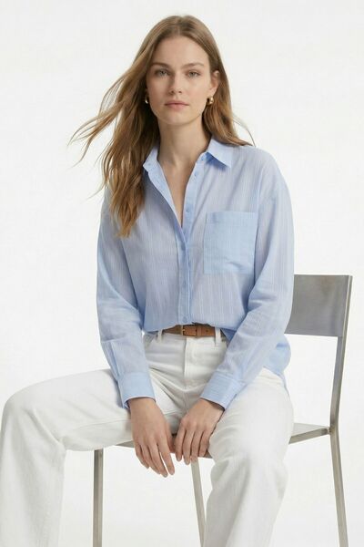 Rays Blue Striped Oversize Shirt with Pockets 5449