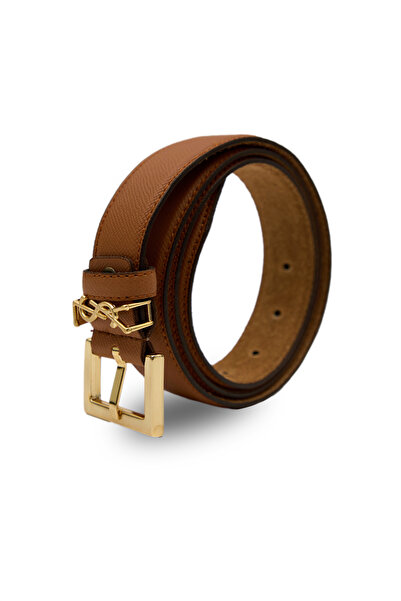 Velvoria Γυναικεία ζώνη με γυαλιστερή χρυσή πόρπη σε ταμπά απόχρωση