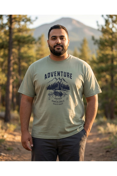 Ramon Miele Ανδρικό μπλουζάκι με στάμπα με λαιμόκοψη ποδηλάτου σε μεγάλο μέγεθος